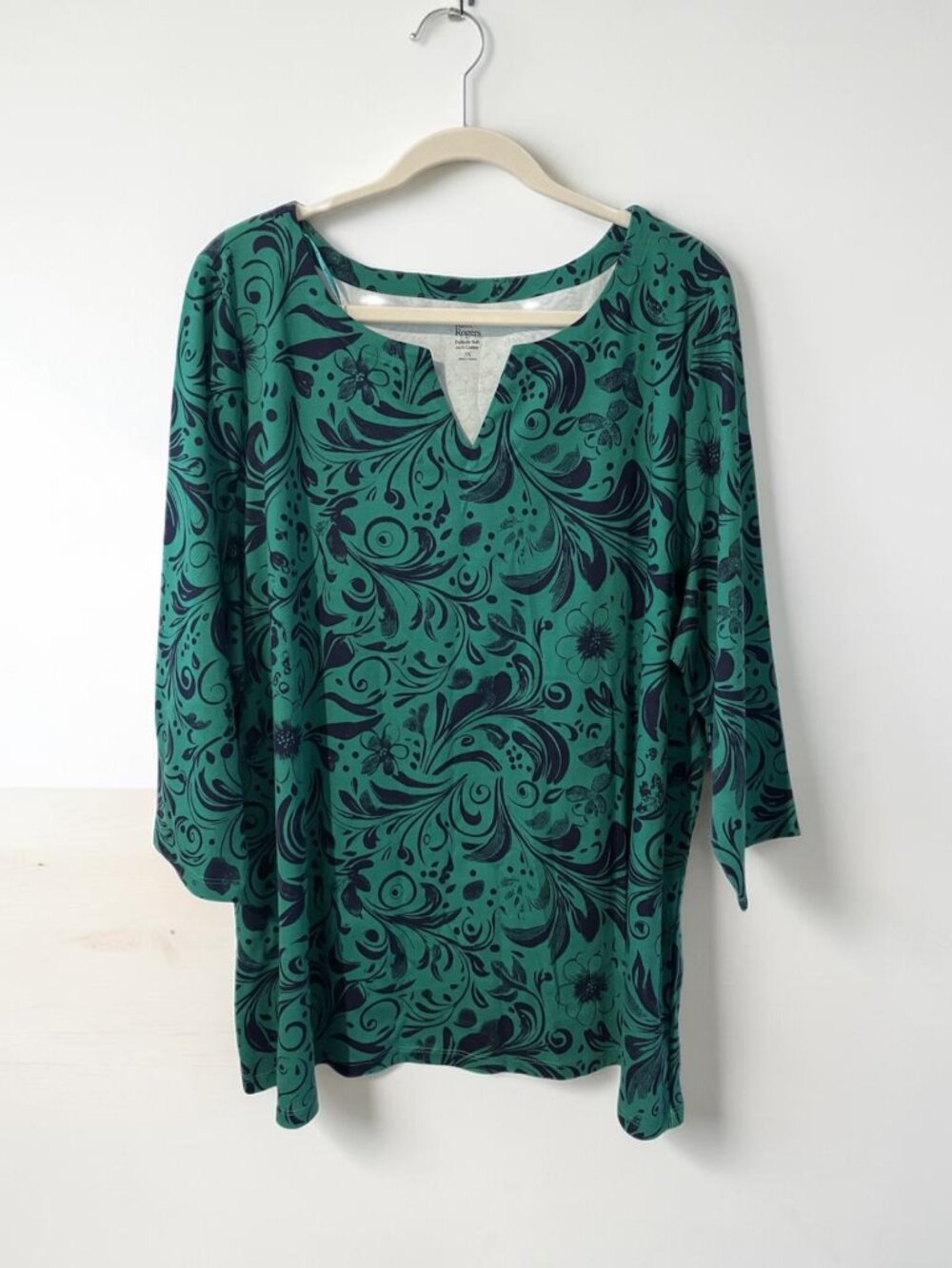 Kim Rogers Plus Size 3/4 Sleeve Split Neck Top 3XL 100% Cotton - Picture 2 of 6